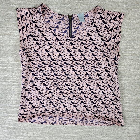 Charlotte Russe Bird Top Womens Small Pink Blue Pleated Back Zipper Round Neck - Picture 9 of 13